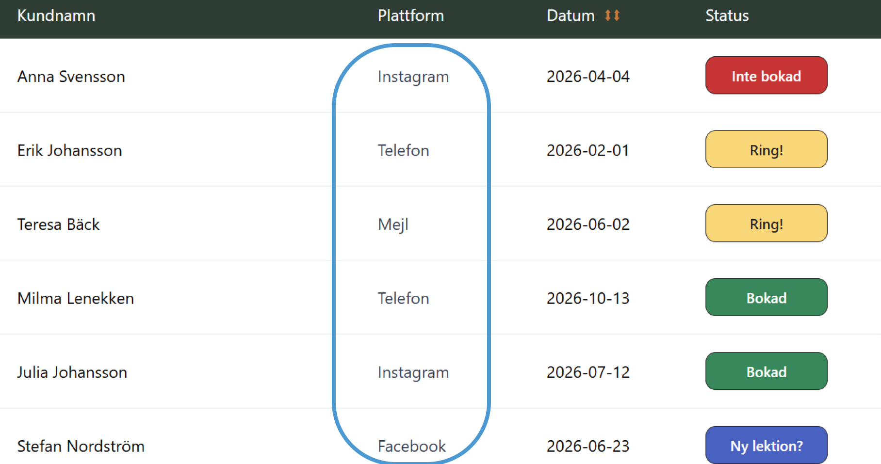 Client overview showing preferred contact platform